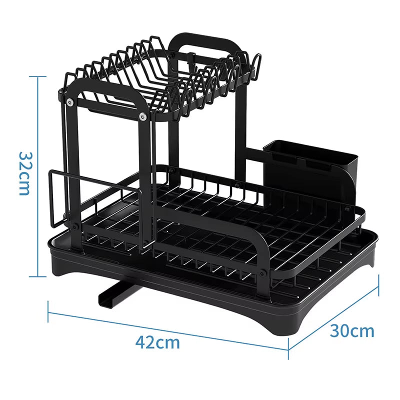 360° Rotating Double-Layer Kitchen Tableware Drying and Storage Rack