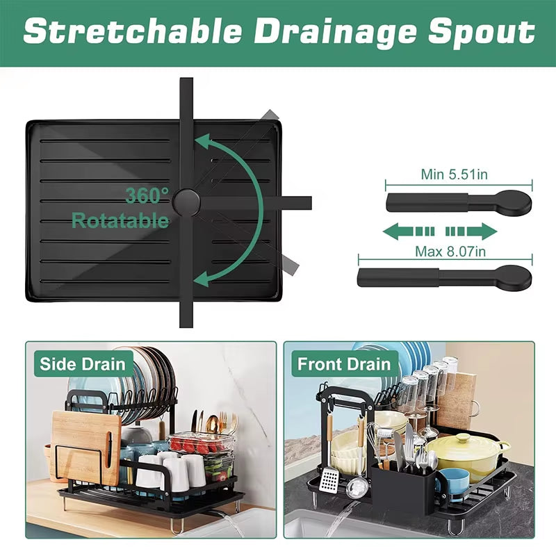 360° Rotating Double-Layer Kitchen Tableware Drying and Storage Rack